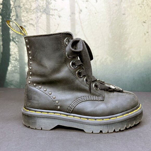 Dr Martens Gomez Combat Ankle Boots Black Moldova Leather Studded US 7 RARE - Picture 5 of 12